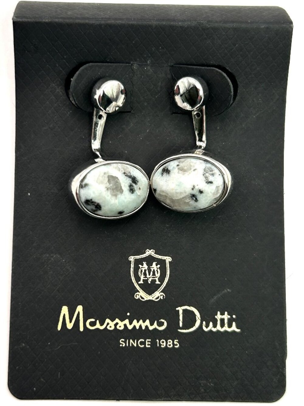 Massimo Dutti Jasper Oval Drop Earrings Modern Organic Style on Original Card